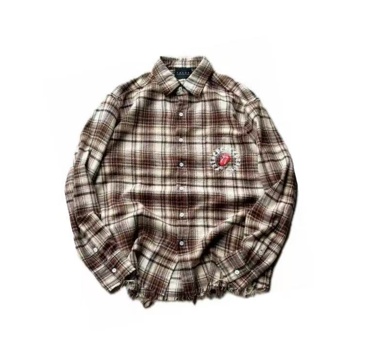 False Perception Rolling Stones Brown Plaid Flannel
