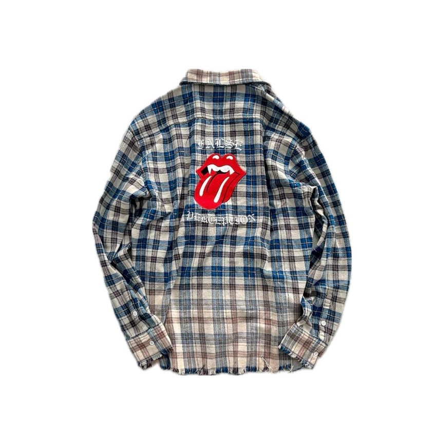False Perception Rolling Stones Blue Brown Plaid Flannel