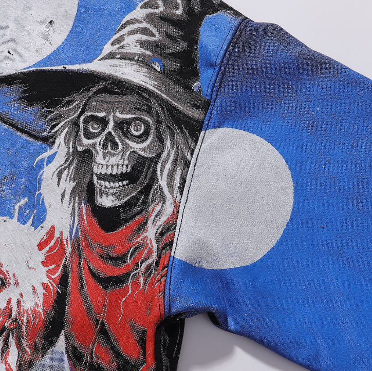Vintage Horror Grim Reaper Graveyard Zip-Up Hoodie