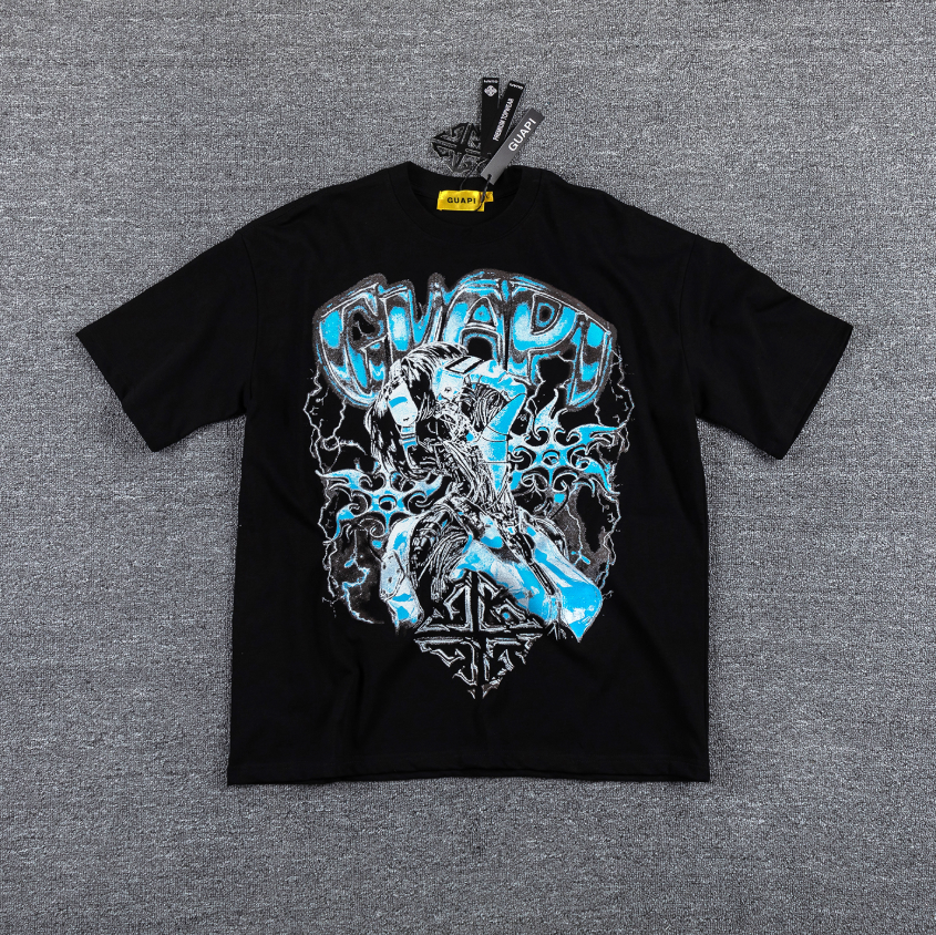 GLAZA GOD Cyber-Tribal Electric Blue Graphic T-Shirt