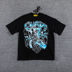 GLAZA GOD Cyber-Tribal Electric Blue Graphic T-Shirt