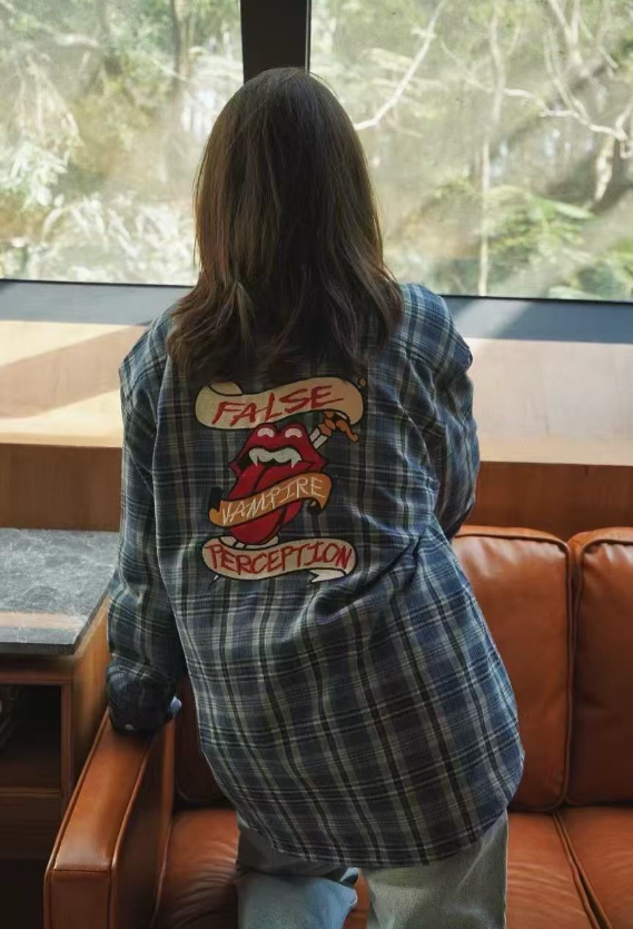 False Perception Banned Vampire Embroidered Flannel