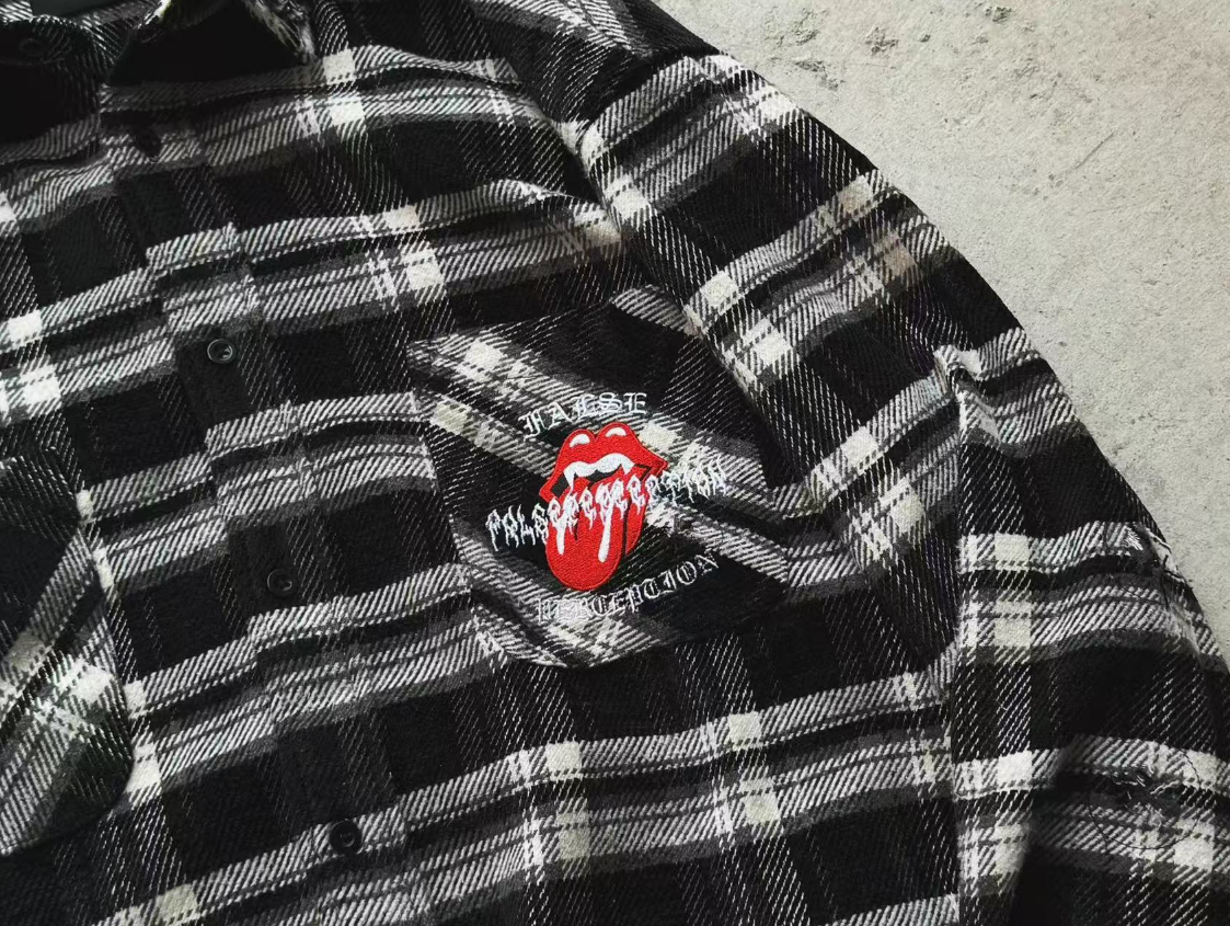 False Perception Rolling Stones Black Plaid Flannel