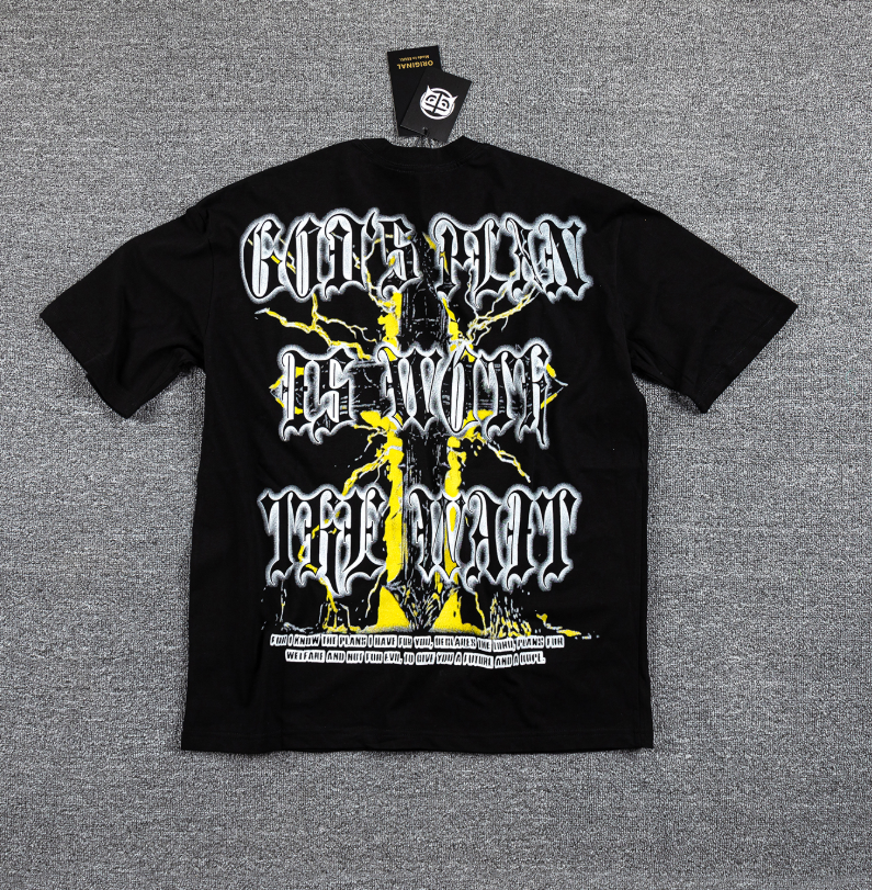 GLAZA GOD Golden Thunder Rhinestone Graphic T-Shirt