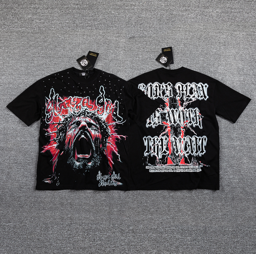 GLAZA GOD Thorns Rhinestone Lightning Graphic T-Shirt