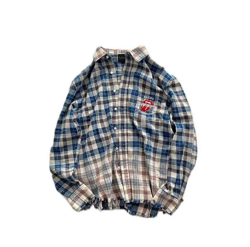 False Perception Rolling Stones Blue Brown Plaid Flannel