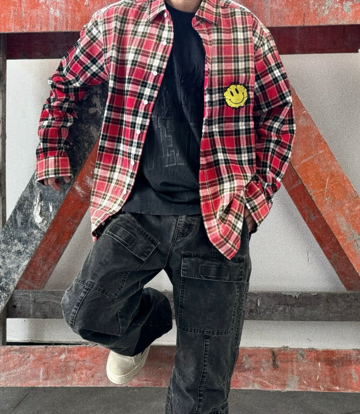 False Perception Angle Inside Green Plaid Flannel