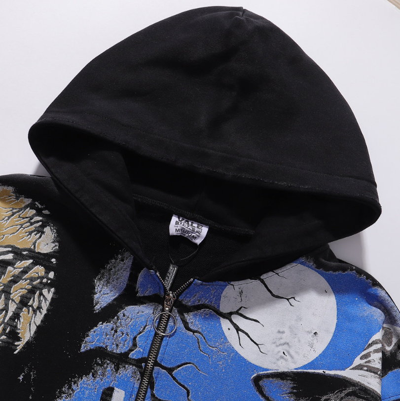 Vintage Horror Grim Reaper Graveyard Zip-Up Hoodie