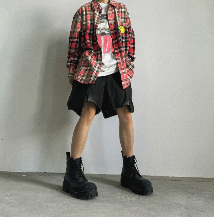 False Perception Angle Inside Green Plaid Flannel