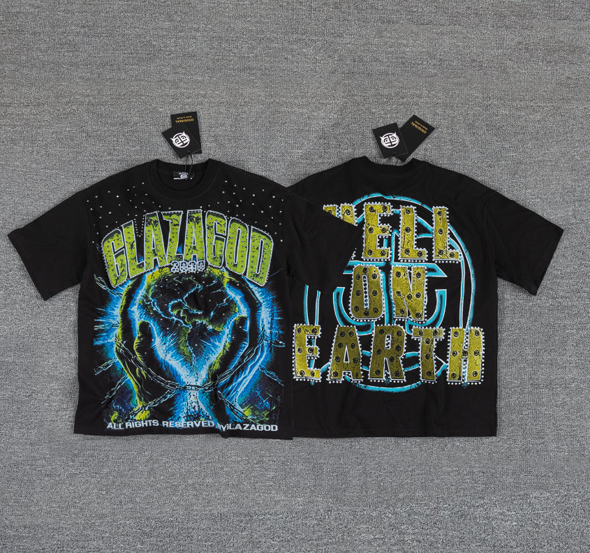 GLAZAGOD 2030 Rhinestone Electric Graphic T-Shirt