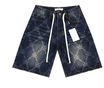 Vale Forever Deep Blue Diamond Pattern Denim Shorts