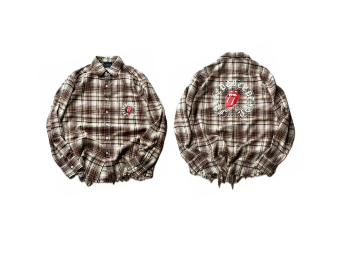 False Perception Rolling Stones Brown Plaid Flannel